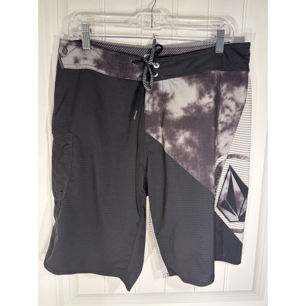 Volcom Mod-Tech Board Shorts Men's 32 Gray Tie Dye Surf Swim Hybrid Shorts